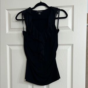 White House Black Market Ruffled Black Tank Top